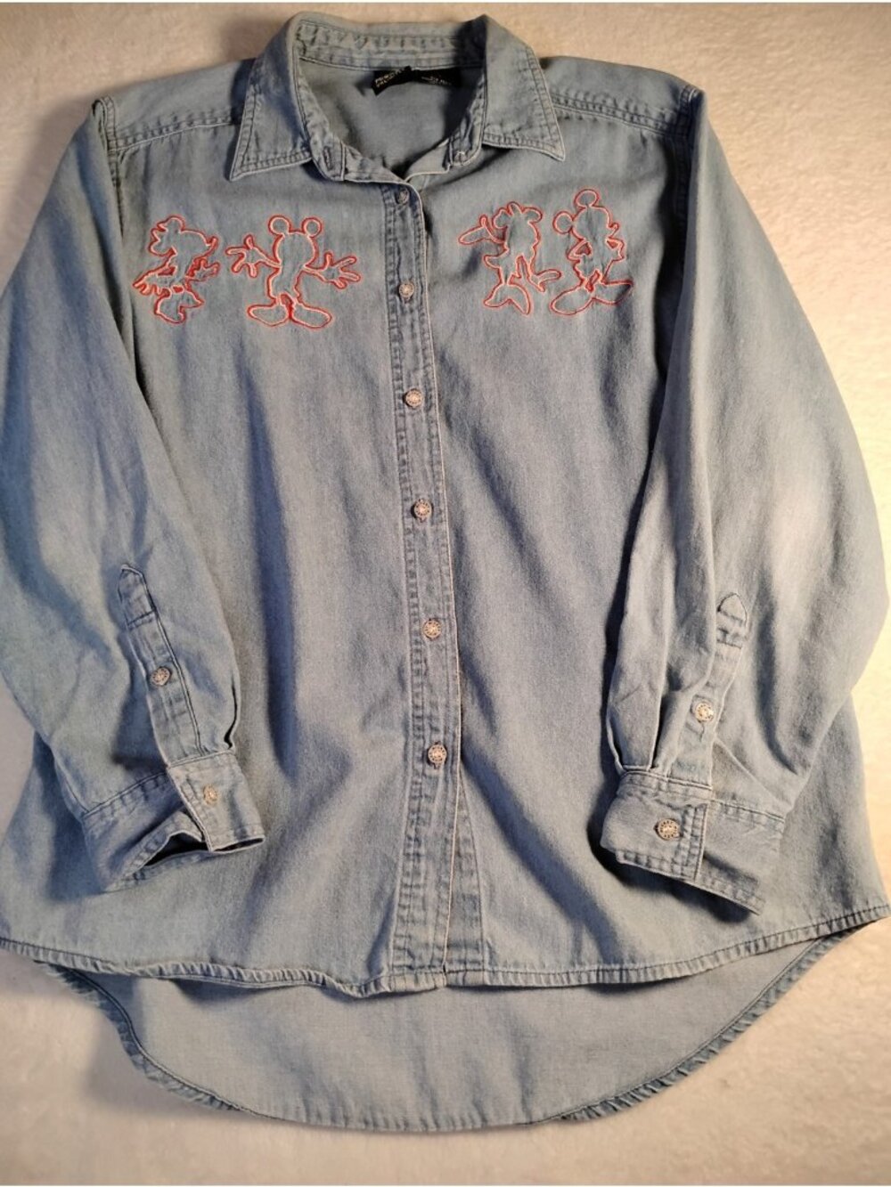 Vtg Mickey Unlimited Jerry Leigh Womens Denim Shirt Button Down Embroidered M